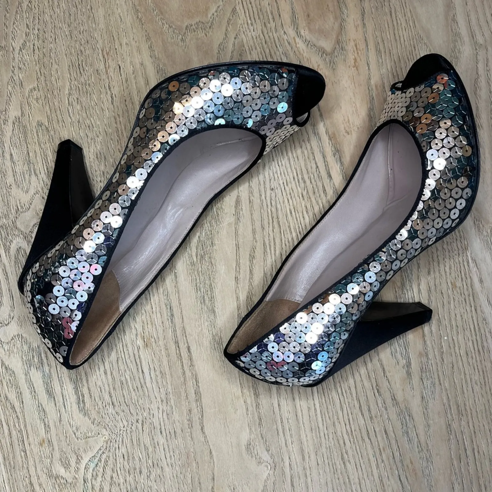 Marc by Marc Jacobs Sequin Peep Toe Pumps Satin Heels EU 40/US 9 - Image 11