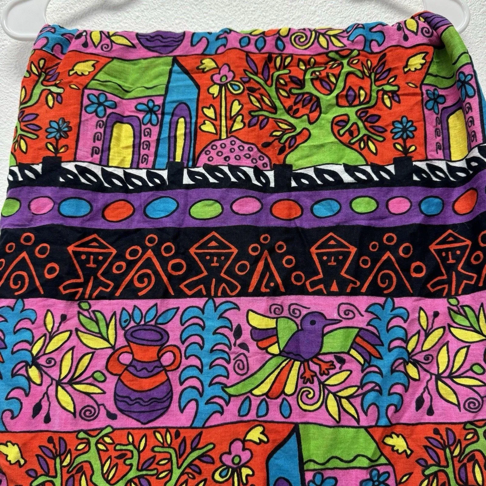 Steven Hein Australia Bright Block Print Cotton Scarf Wrap Rectangle 68 x 41 - Image 3