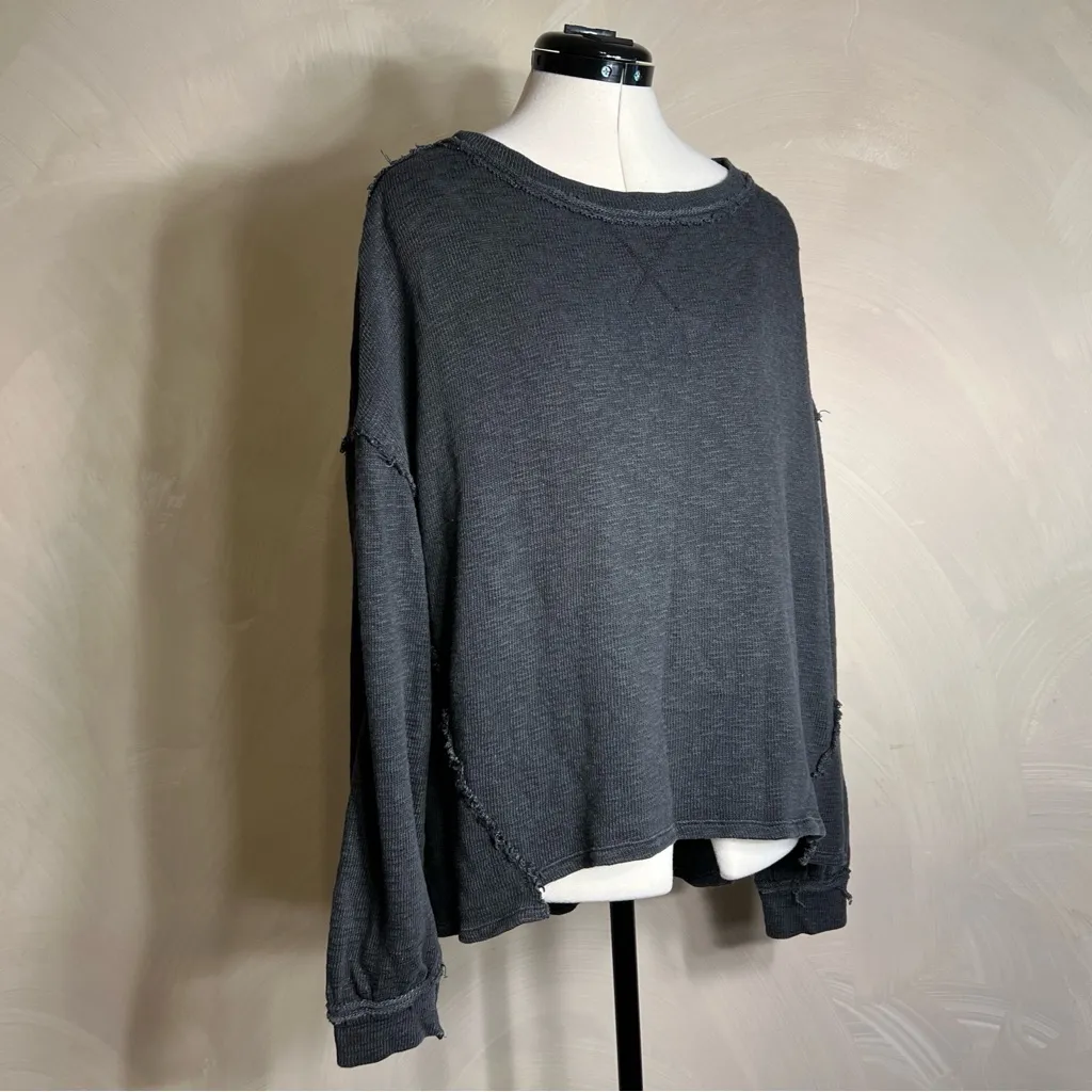 We The Free Women’s L/S Pullover Casual Minimalist Distress Gray Sweatshirt|Sz:M - Image 2