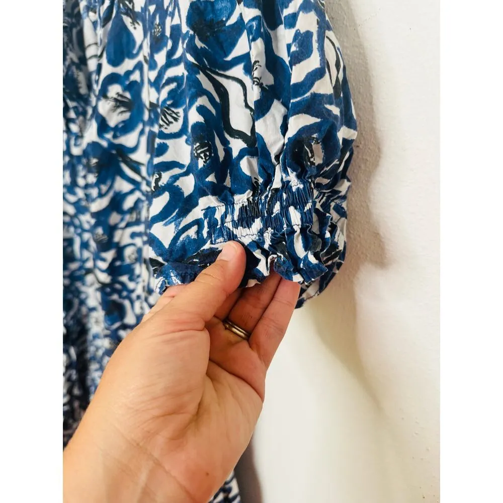 APIECE APART Blue White Floral Cotton Las Alturas Mini Dress Size Medium - Image 10