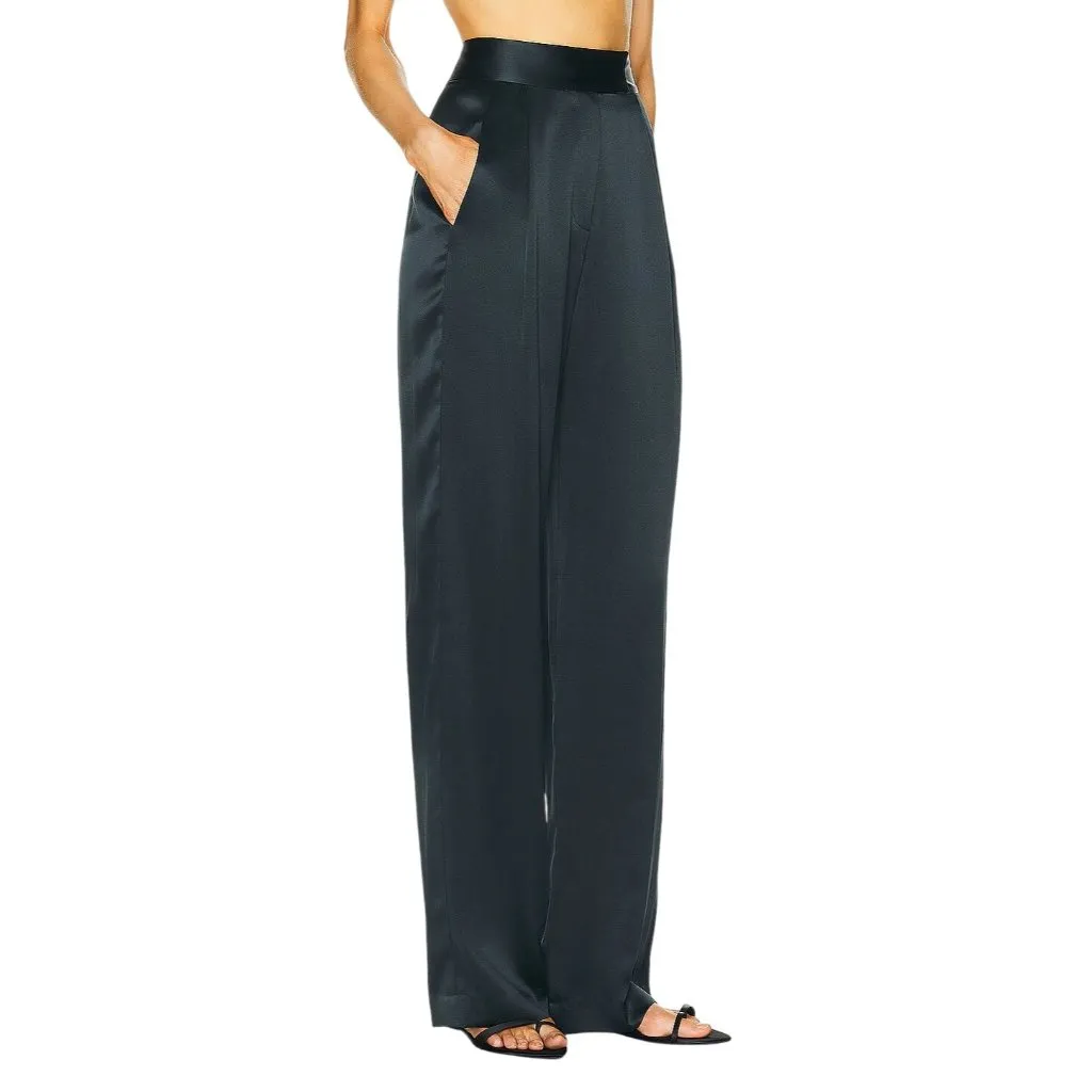 The Sei Wide Leg Trousers in Ink 2 New Womens Silk Pants Green - Image 4