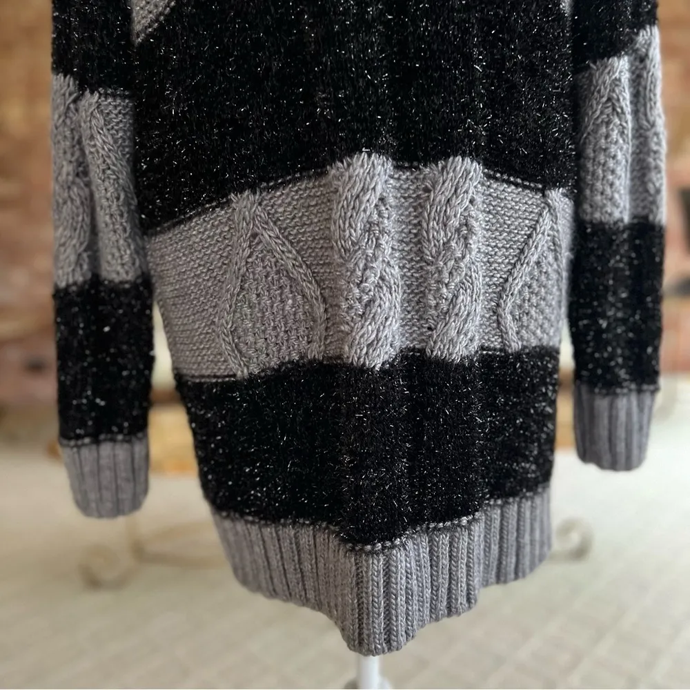Mango MNG Armenia Sweater Dress Black Gray Metallic Cable Knit Mini 4 Striped - Image 7