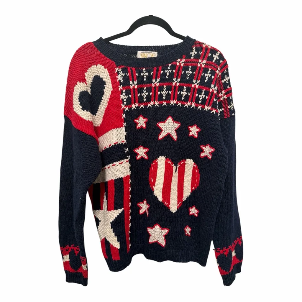 Vintage Inon de Lendis Patriotic Knit Sweater size large red white blue - Image 8