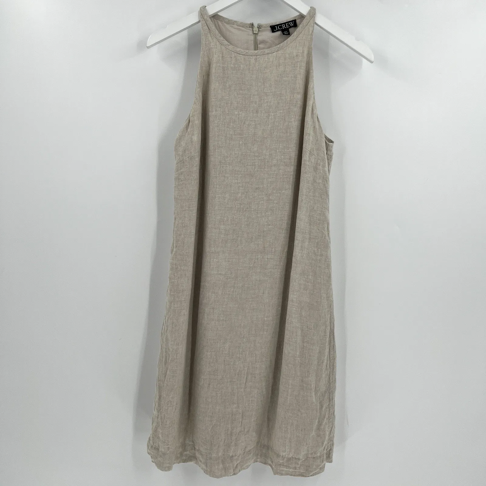J. Crew Dress Beige Tan Linen Maxine Mini High‎ Neck Sleeveless BR433 Size XST - Image 3