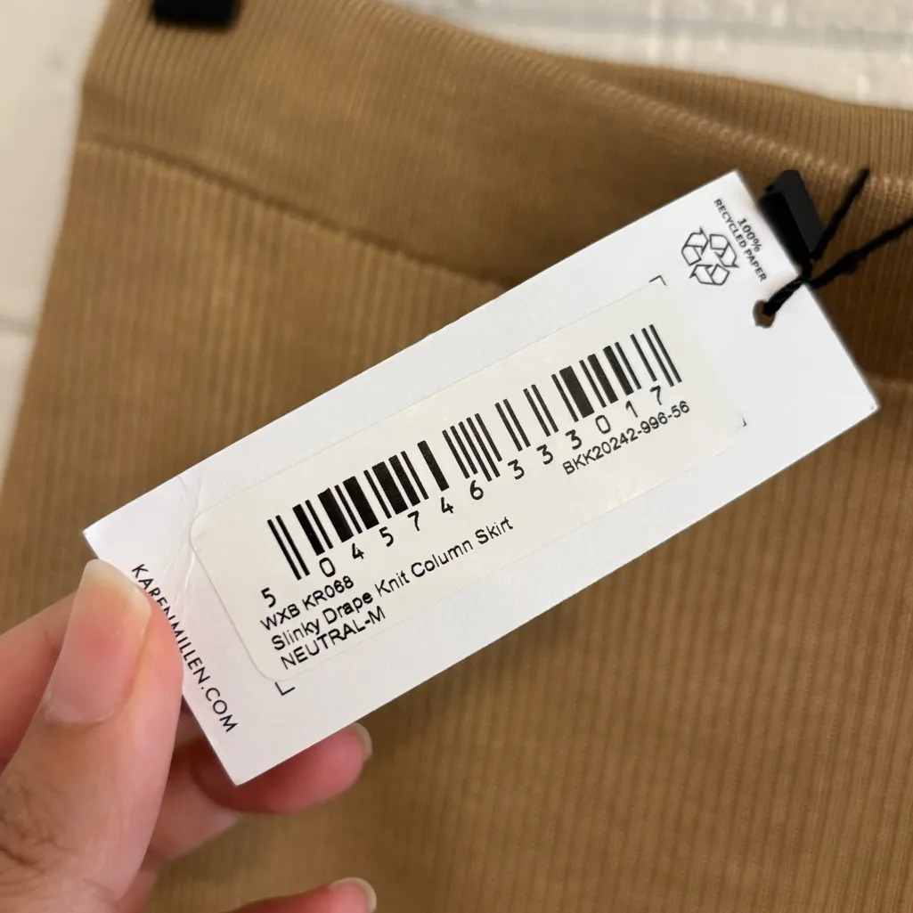 Karen Millen NWT  Slinky Drape Knit Column Skirt in neutral - Image 4