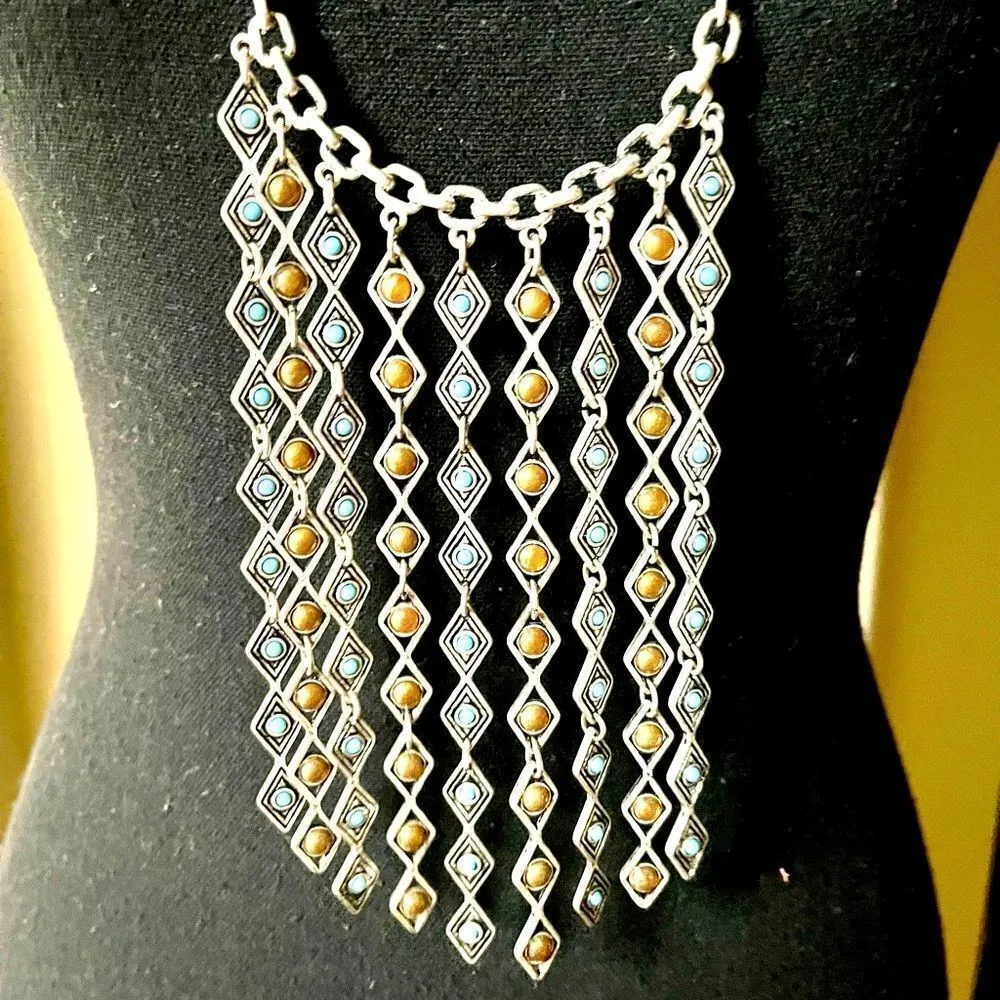 Premier Designs Arizona Southwest Faux Turquoise Style Silver Tone Necklace - Image 2