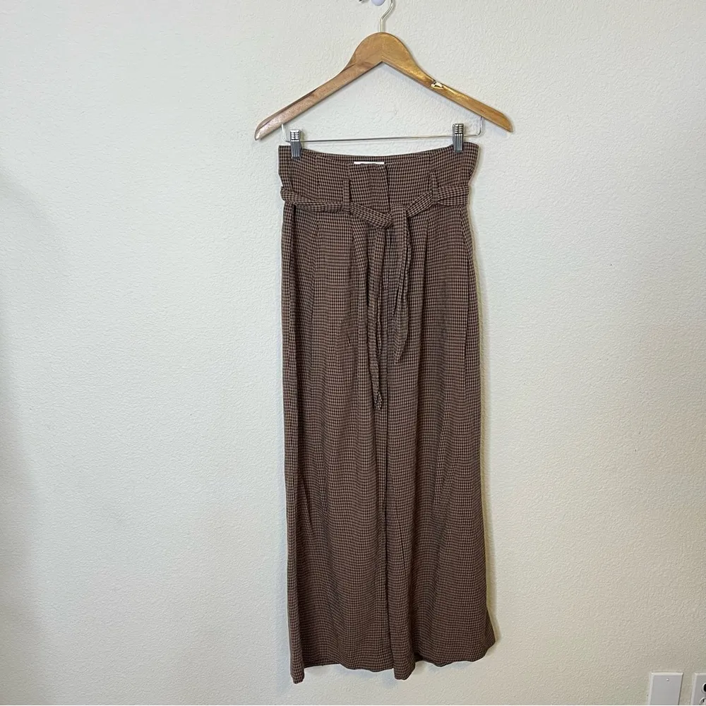 NANUSHKA Nevada Gingham Woven Wide Leg Pants In Brown Tie Waist Womens Size S - Image 5