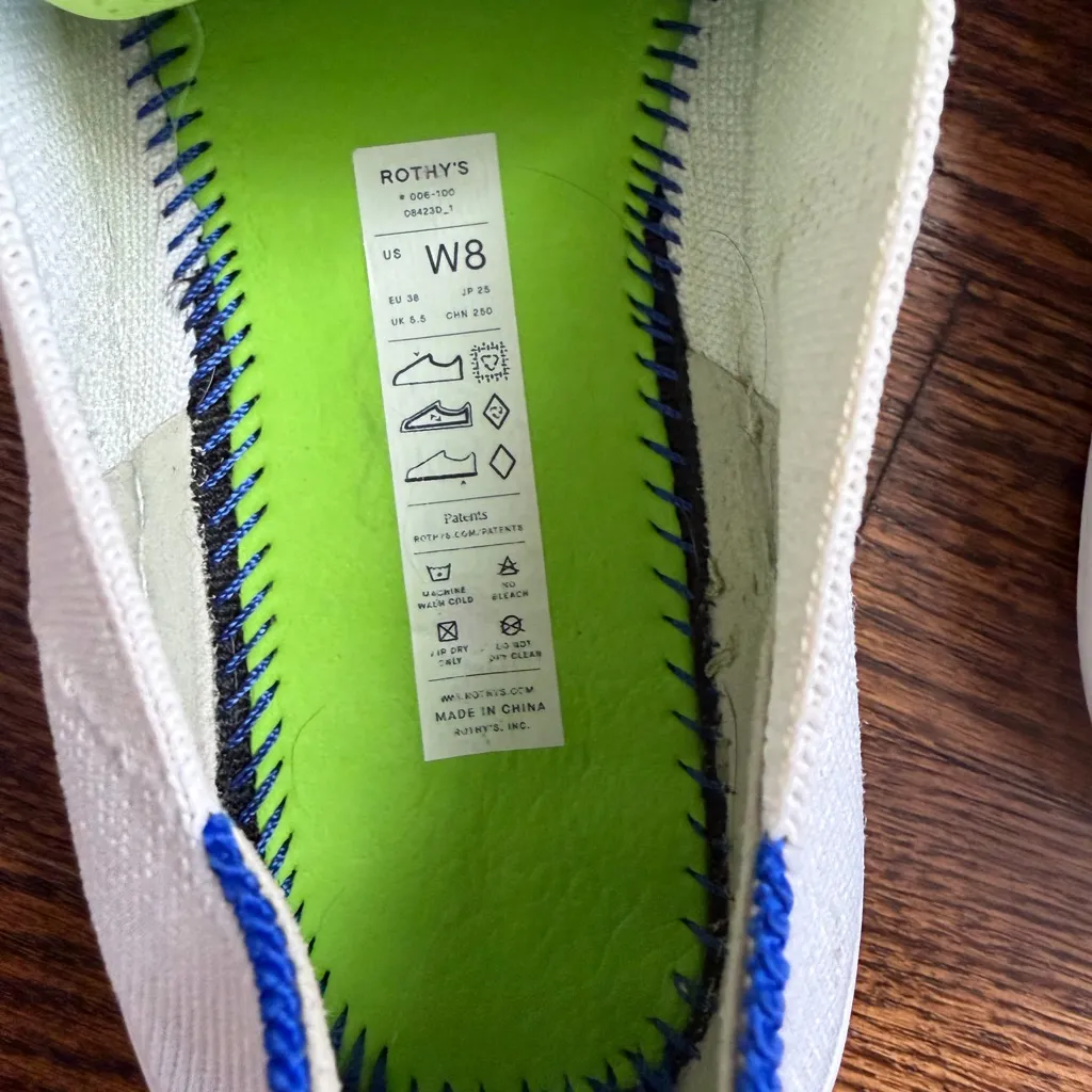 Rothy’s The Original Slip On Sneaker W8 Bright White Blue Stripe Comfort Shoes - Image 7