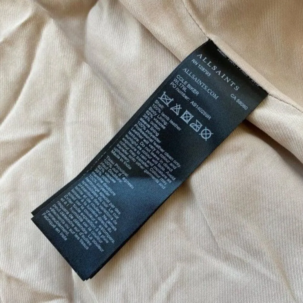 NWT All Saints Cole Biker Leather Jacket Sand Brown Sz 2 - Image 7