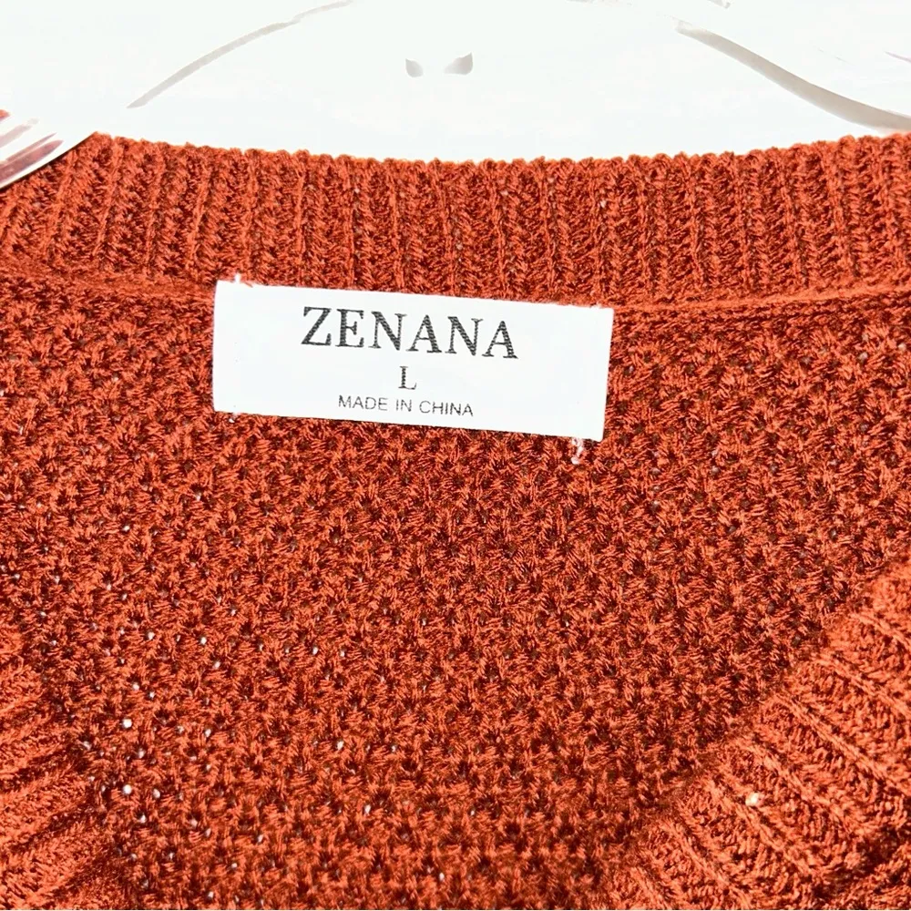 Zenana Waffle Knit Rust Sweater Large - Image 7