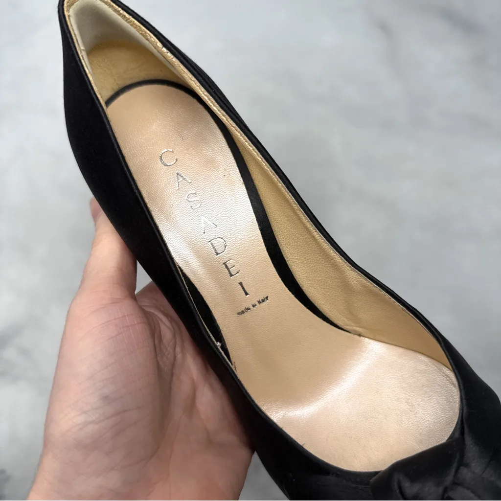 CASADEI Silk Satin Knot Bow Chunky Platform Stiletto Pumps High Heels Black 6 - Image 8