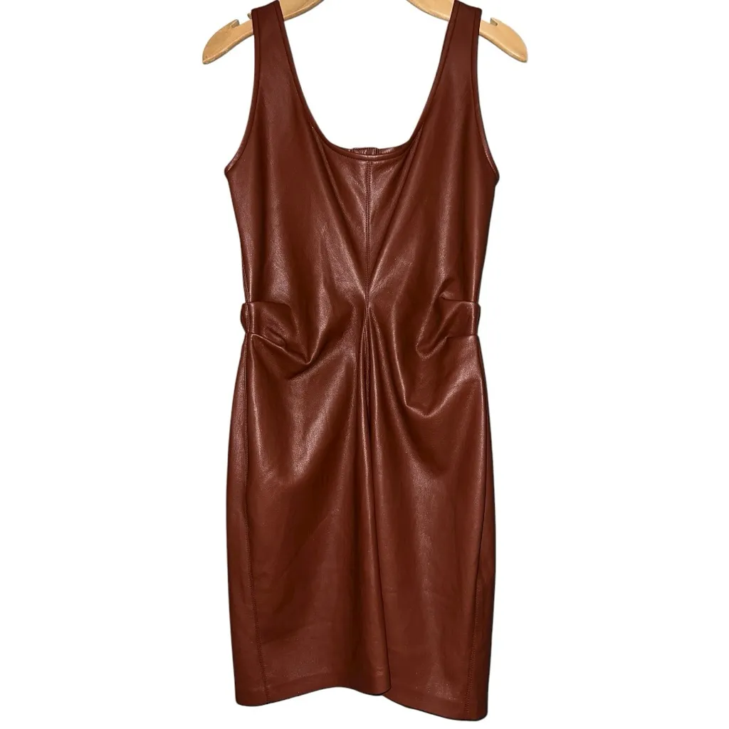 NANUSHKA Women’s Size M Brick Red Brown Vegan Leather Ernie Button Up Mini Dress Size M - Image 4