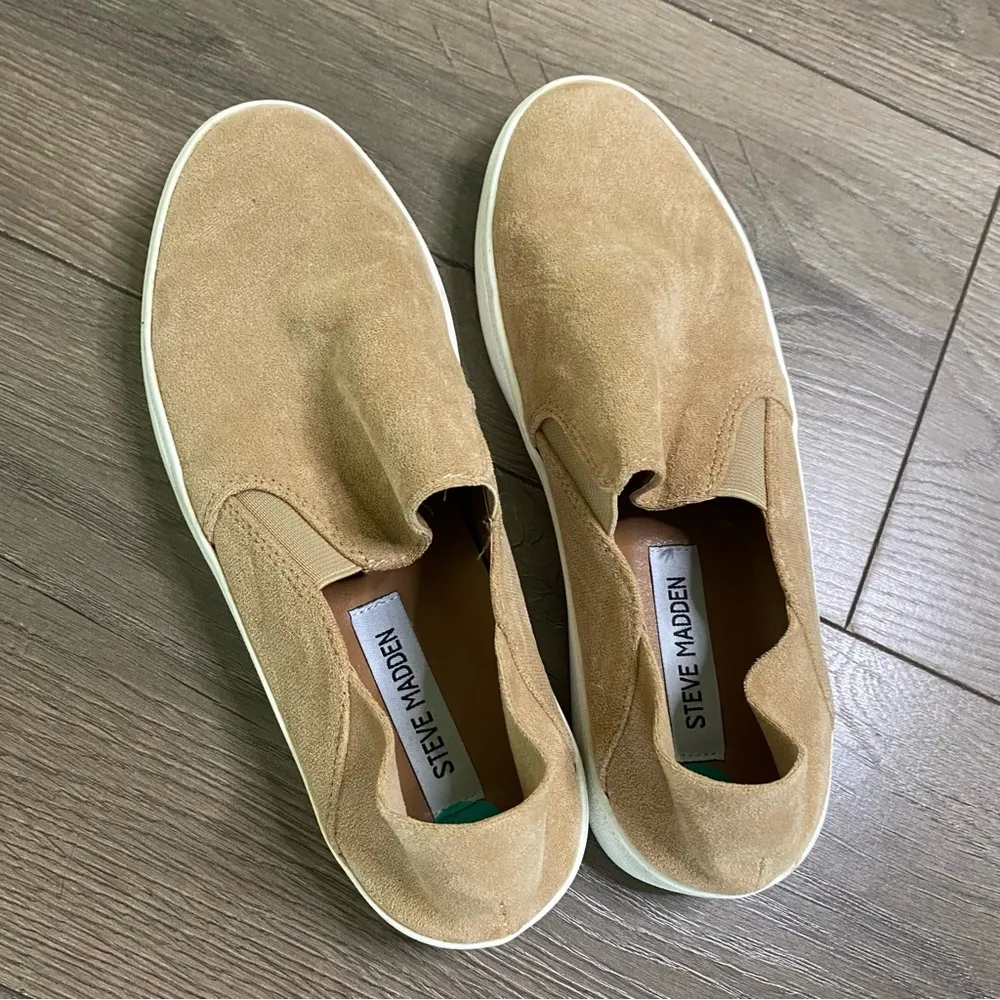 Steve Madden Tan Faux Suede Slip On Sneakers 8 - Image 2