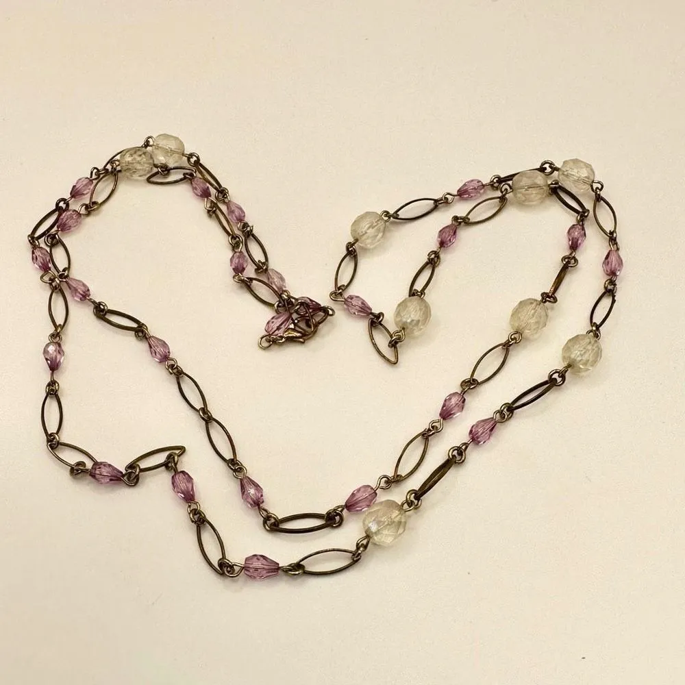 Pink and gold tone long beaded necklace - Image 7