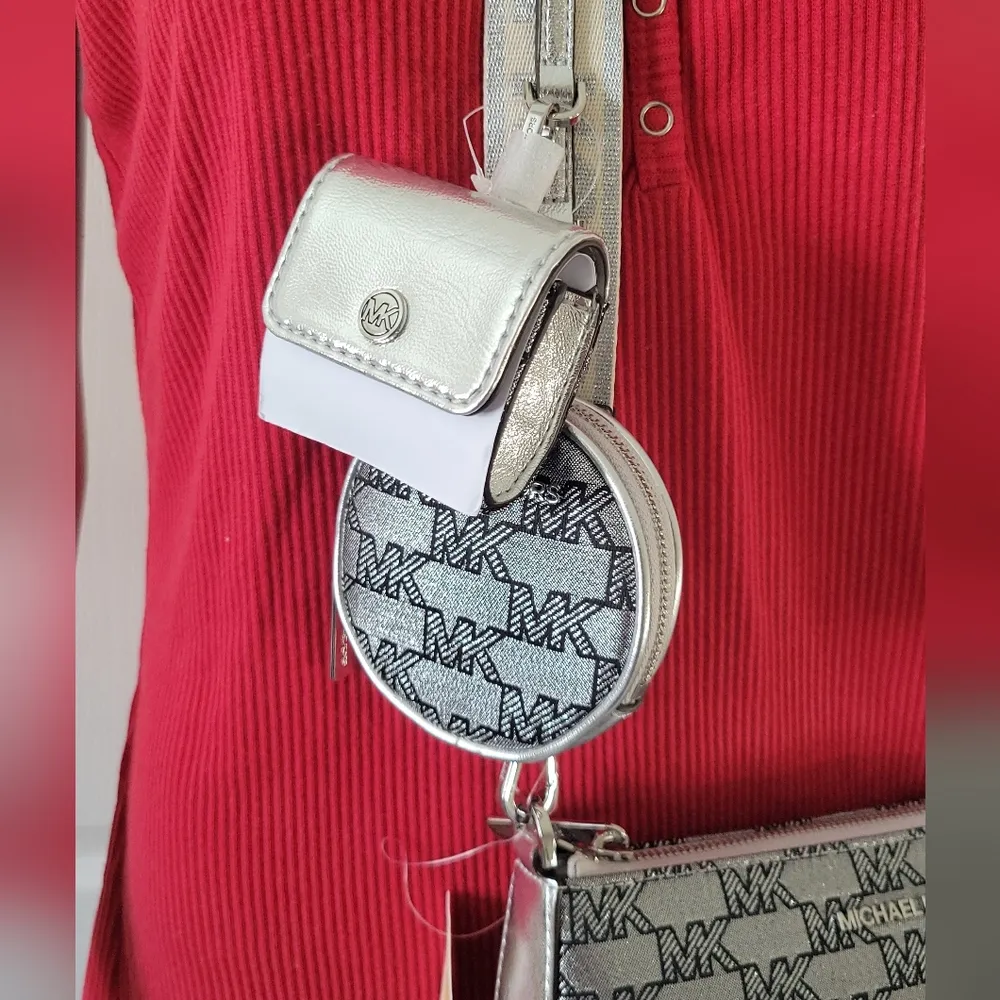 NWT Jet Set Metallic Logo Jacquard Crossbody Bag with Case for Apple Airpods Pro - Image 14