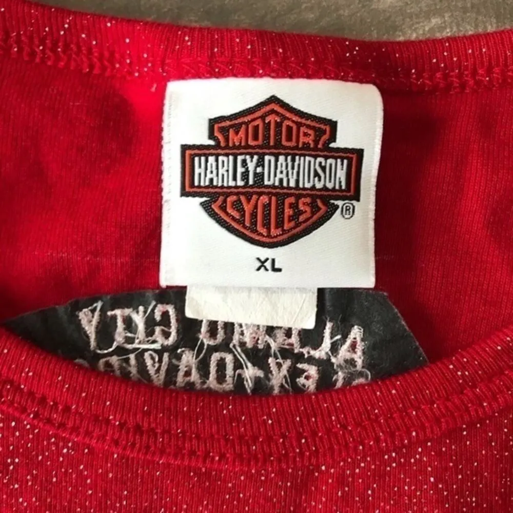 Harley Davidson Red Vintage Glitter Shirt XL San Antonio Texas Long Sleeve Crew - Image 3
