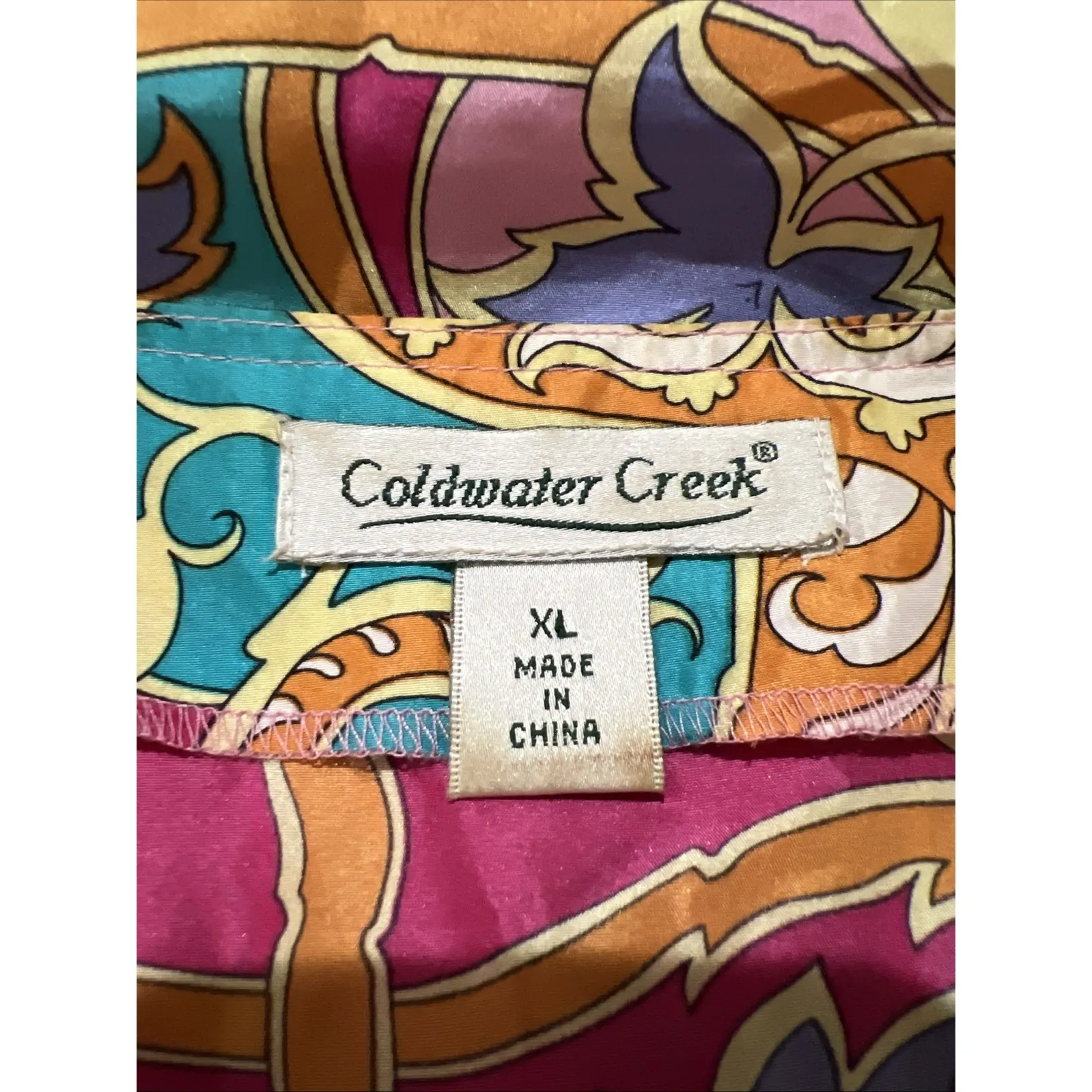 Coldwater Creek Paisley Silk Blouse Colorful Artsy Boho Resort Cruise Hippie - Image 6