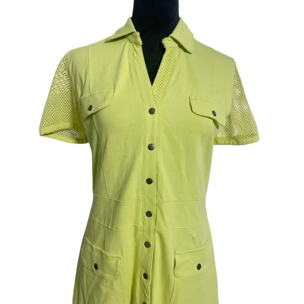 Dolcezza Size Shirt Small Dress Green Yellow Short Sleeve Button Down Collared - Image 2