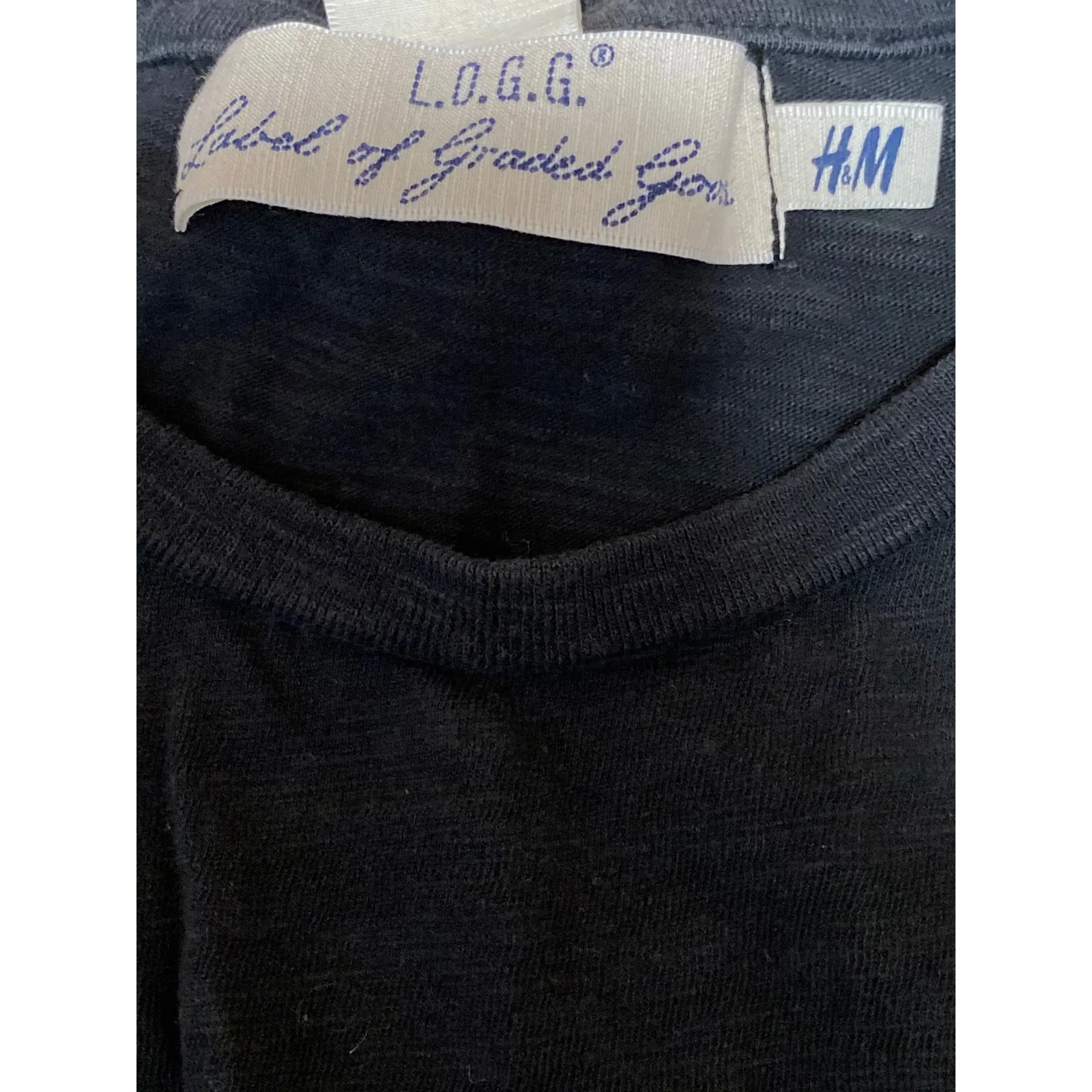 H&M LOGG Mens Black Graphic Print Crew Neck Short Sleeve Basic Tee T-Shirt Top S - Image 3