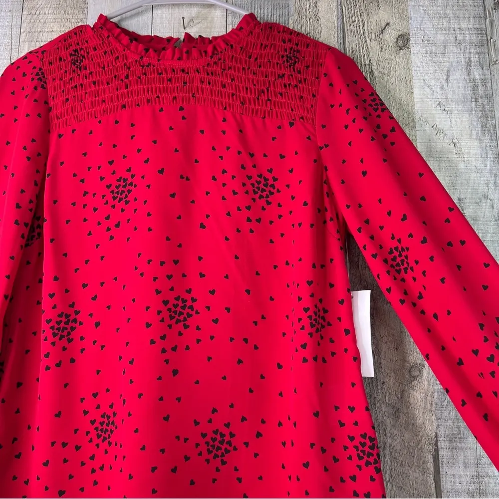 Maison Jules Size XXS Black & Red Long Sleeve Mock Neck Heart Print Blouse - Image 6