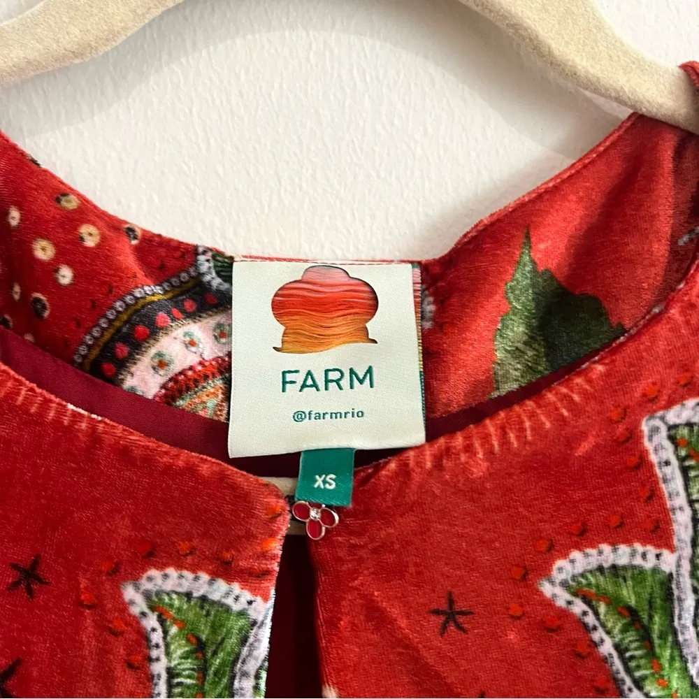 FARM Rio Mystic Red Velvet Midi Dress Size XS - Image 8