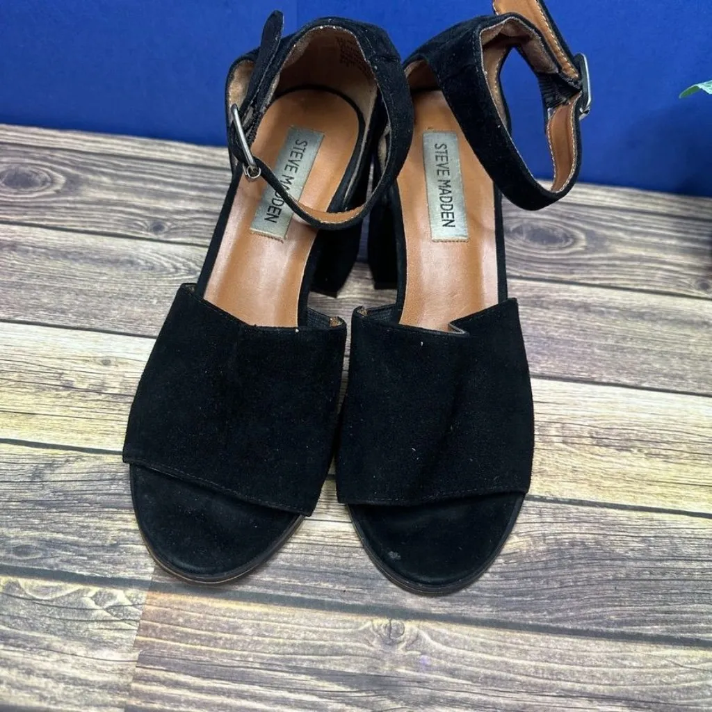 EUC Steve Madden Women's Leather Wedge Heels Velvet 3" Black Size 6M - Image 9