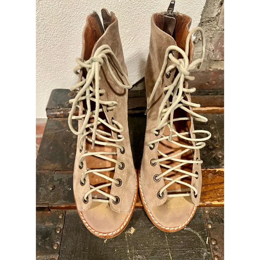 Jeffrey Campbell Free People Boho LaceUp open toe Booties Size 8 - Image 10