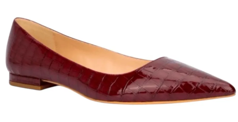 Fashion To Figure Women’s 10 Wide Pointed Toe Slip On Ballet Flats Croc Burgundy - Image 1