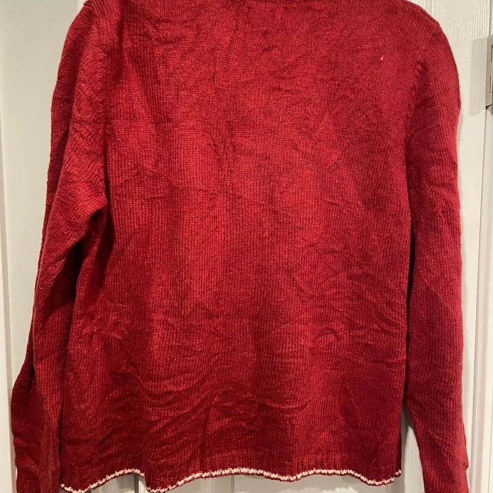 VTG Croft & Barrow Size M Red and White Cardinal Snowflake Knit Full Zip Sweater - Image 9
