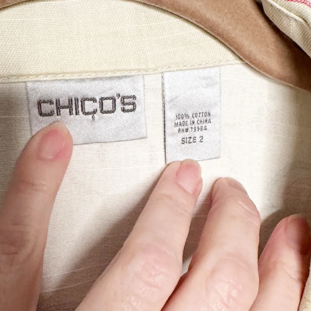 CHICO’S FLORAL EMBROIDERED CREAM AND PASTELS BLAZER SZ 2/12 - Image 3