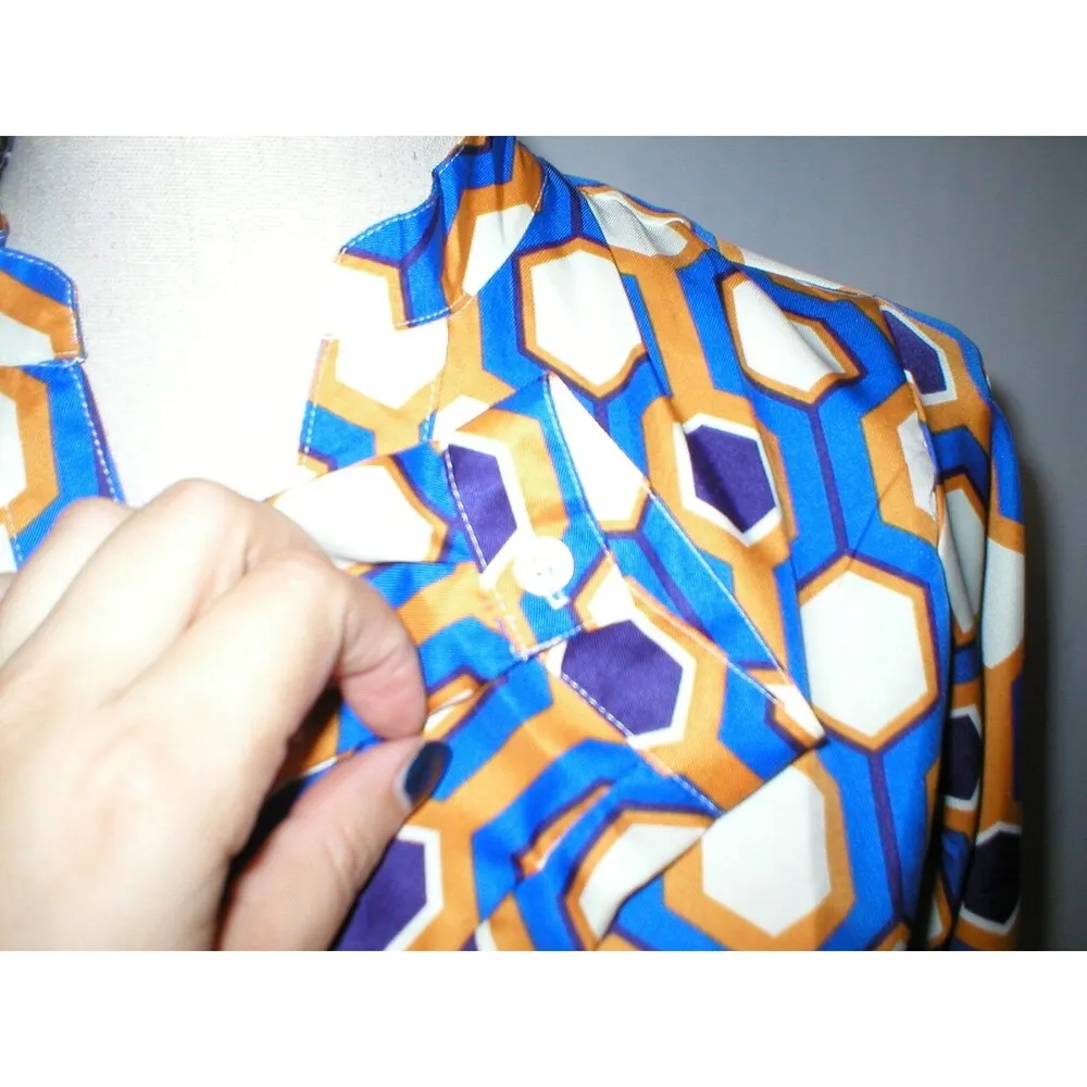 Womens New The Limited Blouse Work Play Blue Orange Cream Geometric Purple S Top - Image 5