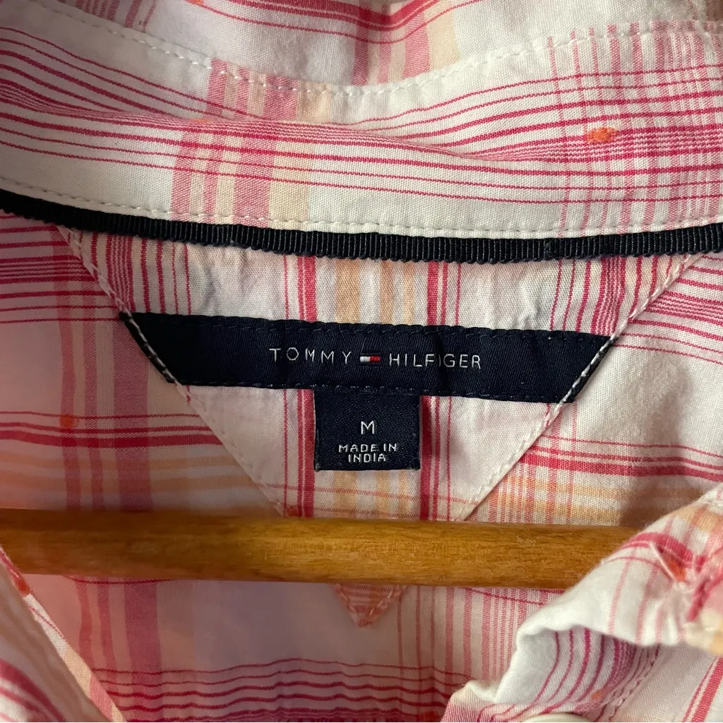 Y2K Tommy Hilfiger Pink Paid Button-Down Shirt Size M EUC - Image 3