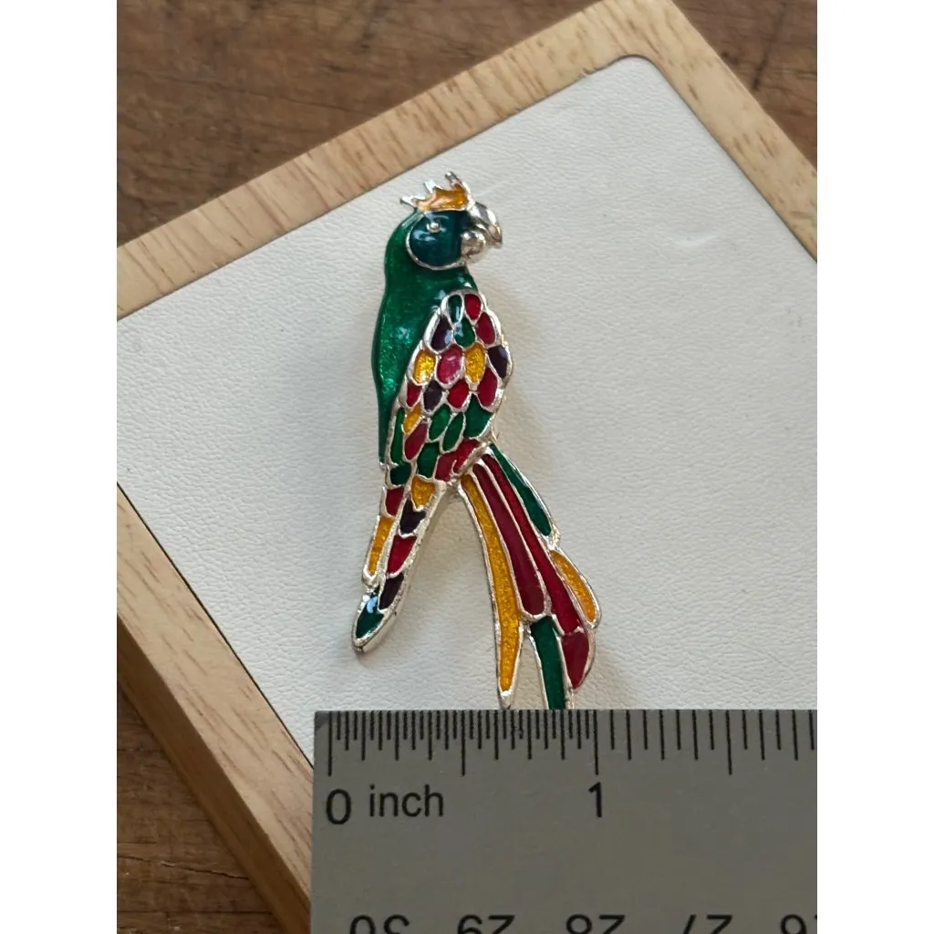 Vintage Parrot Brooch Multicolor Enamel Silver Tone Bird Pin Jewelry Red - Image 6