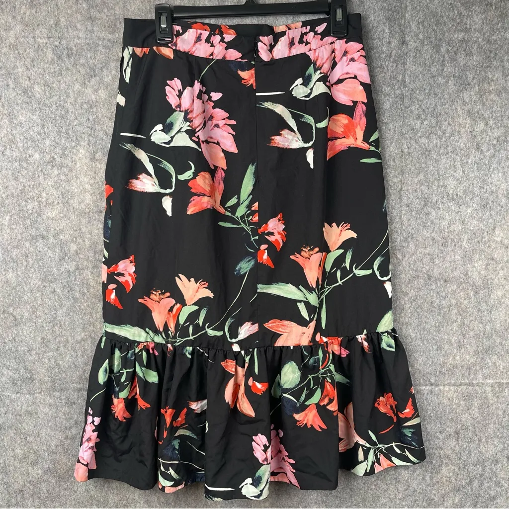 Eliza J Womens Size 10 Floral‎ Taffeta Ruffle Flouncy Skirt Black - Image 2