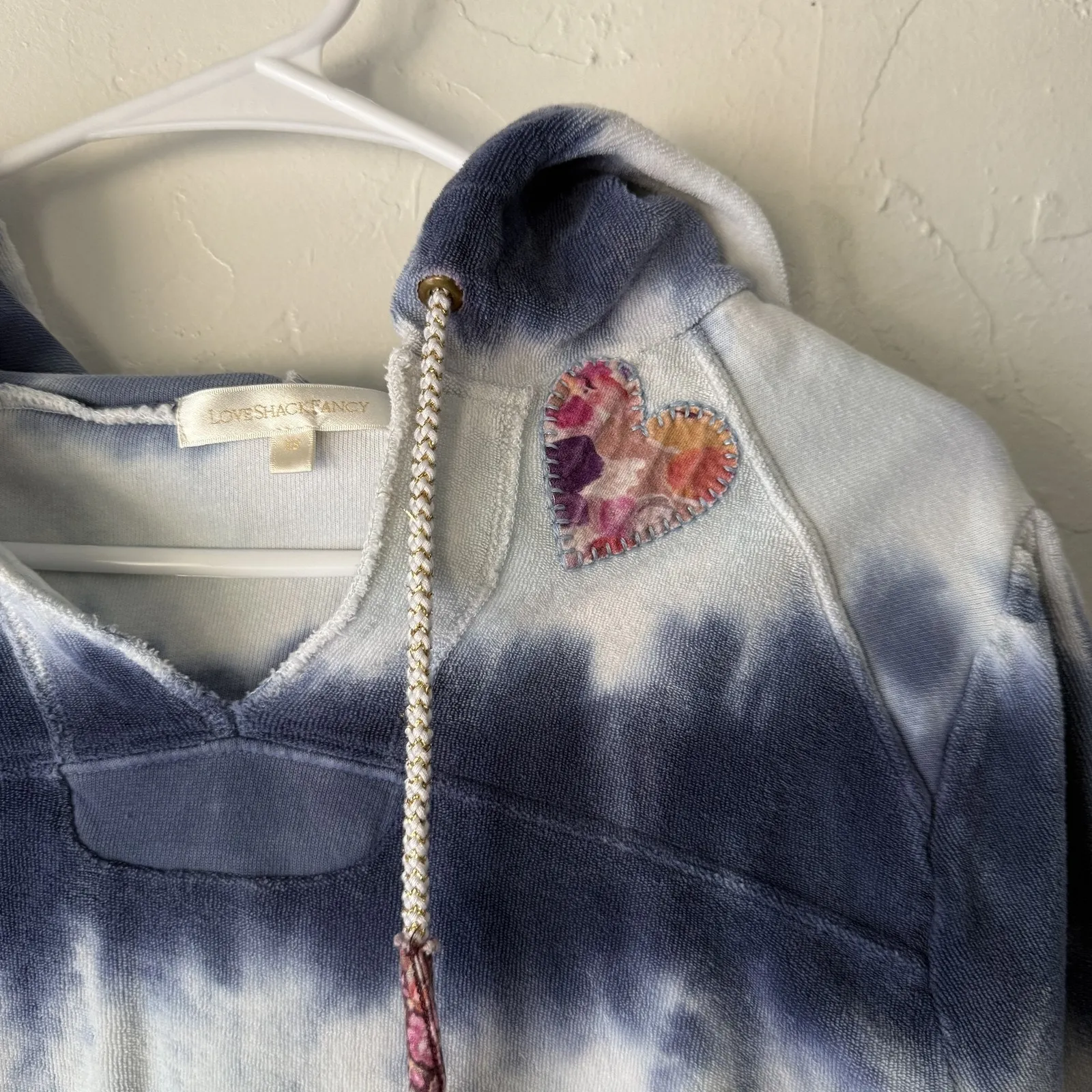 LoveShackFancy Hoodie  XS Tie Dye Pullover Patch Pocket Beaded‎ Trim Sweater - Image 6