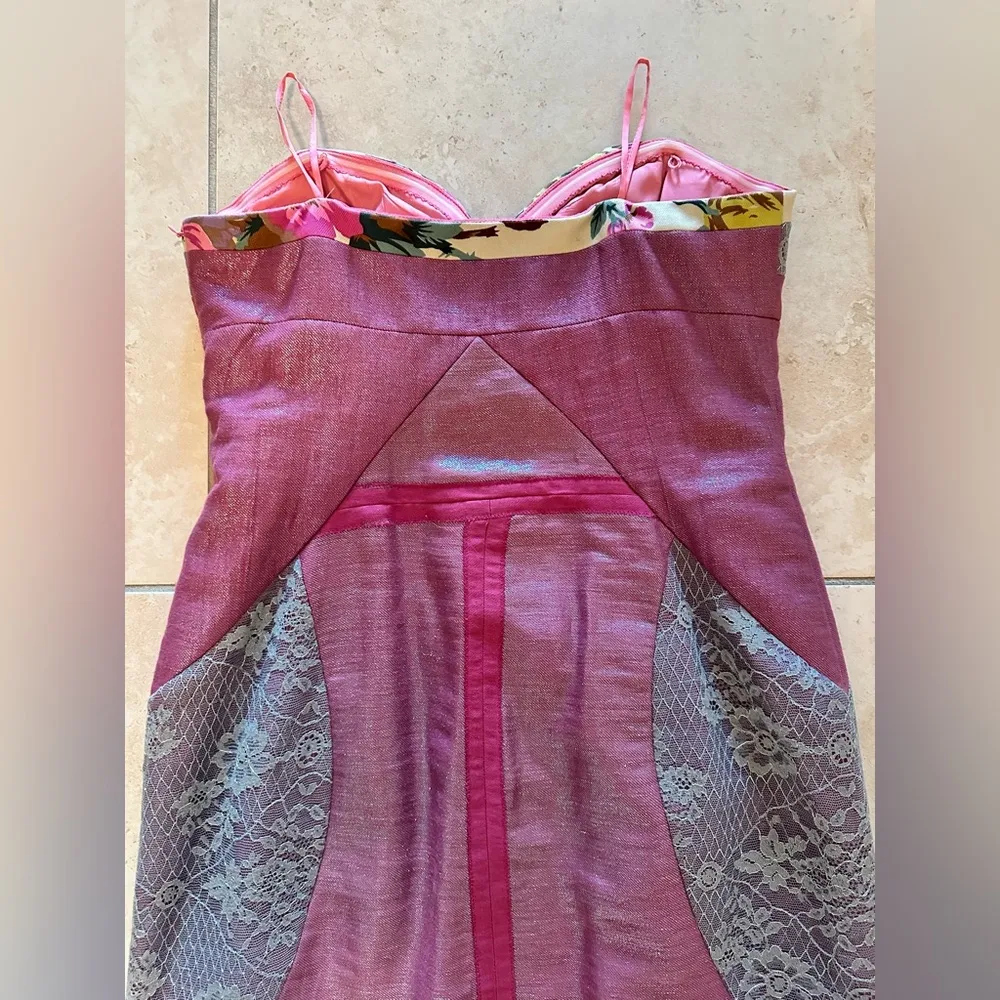UNIQUE NICOLE MILLER PURPLE DENIM FLORAL AND LACE MIDI BUSTIER DRESS SIZE 10 - Image 7
