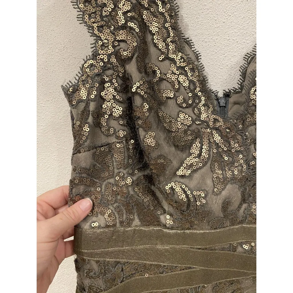 Tadashi Shoji Dress Womens 6 Gold Sequin Lace Sheath Cocktail Party 3T896MXZ - Image 4