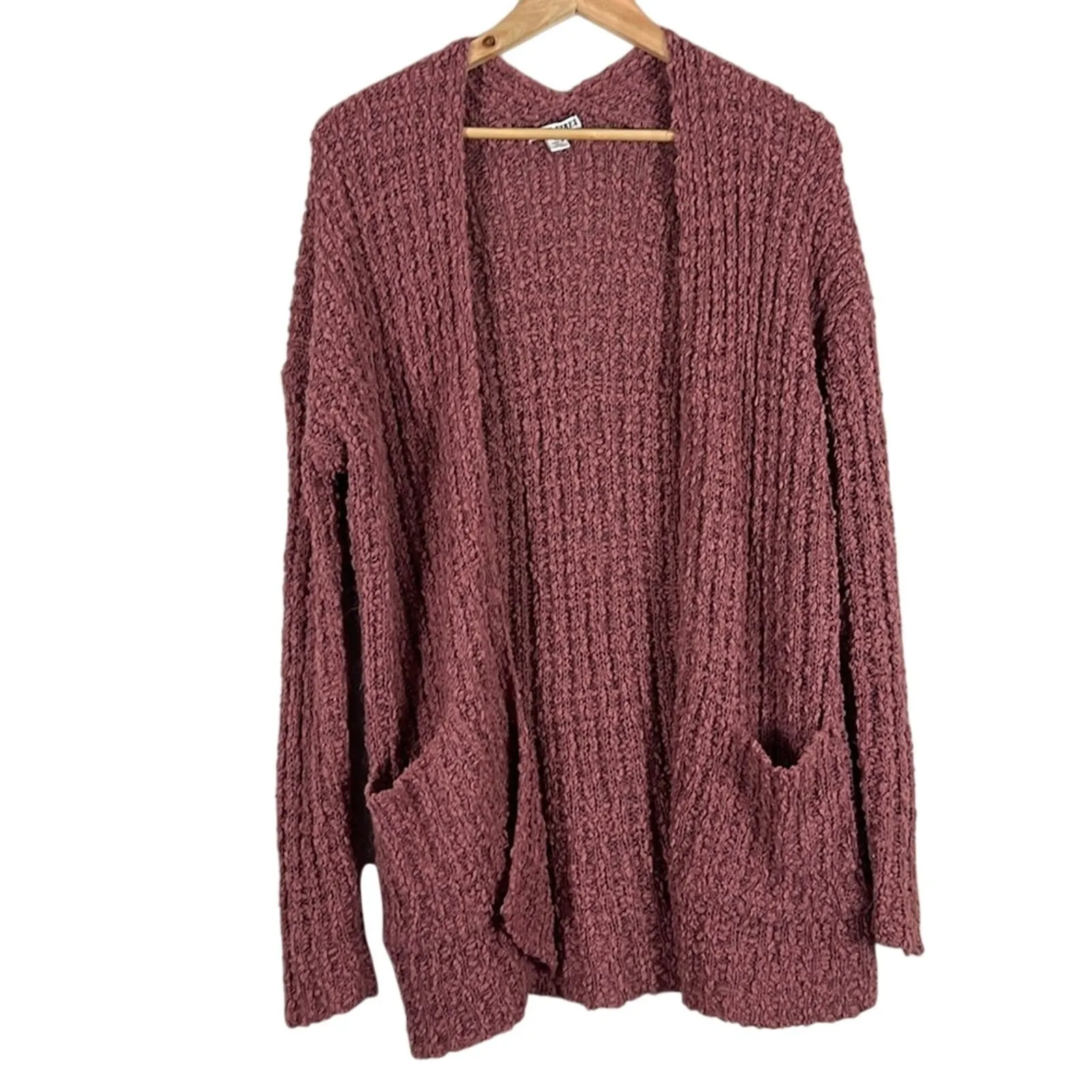 Moral Fiber Cardigan Womens M Pink Open Front Chenille Cozy Minimalist Slouchy - Image 2