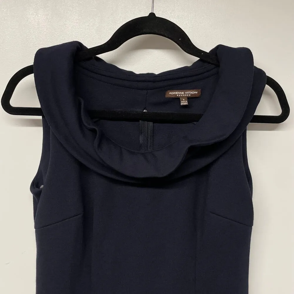 Adrienne Vittadini Womens Solid Navy Blue Sleeveless Sheath Dress Collar Size 4 - Image 5