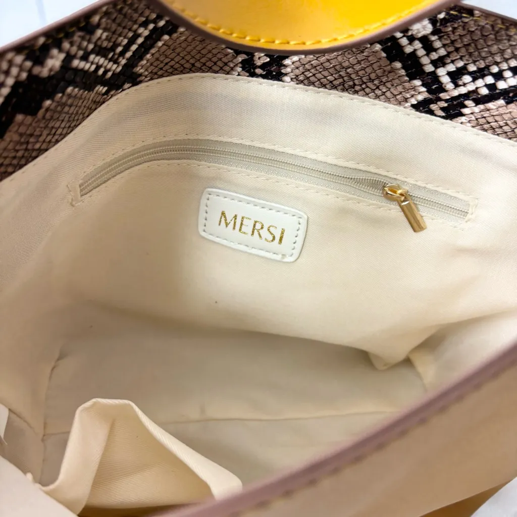 MERSI Isabel Bucket Purse Vegan Leather Bucket Bag with‎ wallet Yellow - Image 9