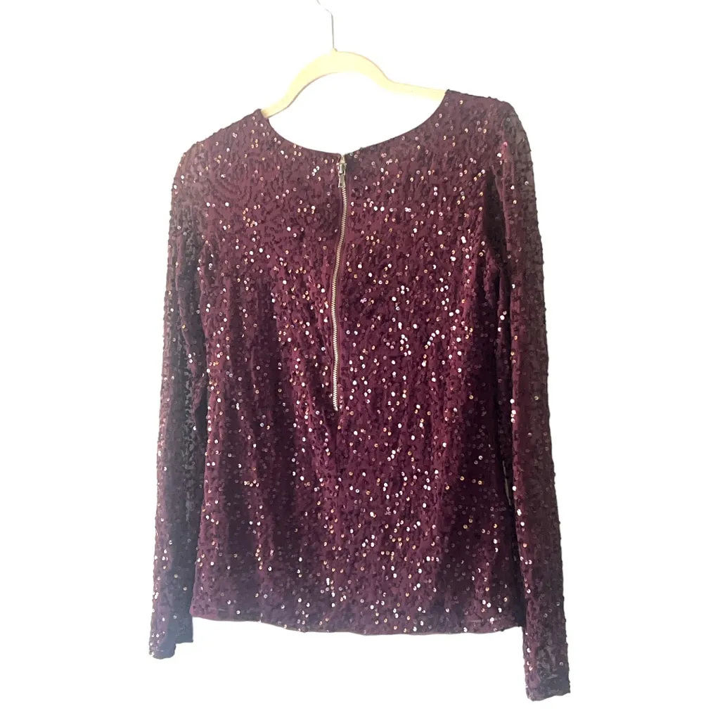 Alice + Olivia Silk Sequin Long Sleeve Blouse Plum Purple Size‎ XS - Image 3