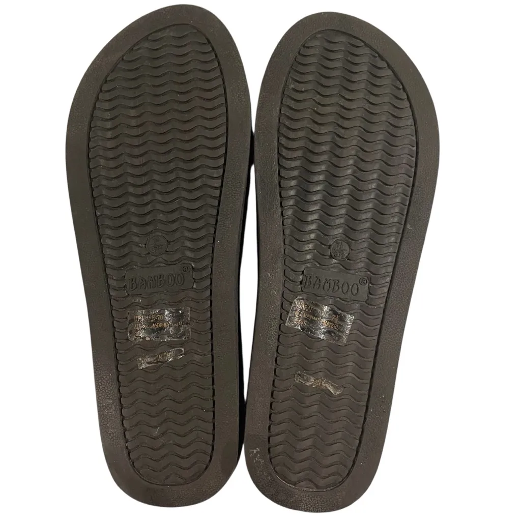 Bamboo Upraise 70 Sandal Women 7.5 Black Tan Faux Leather Slip on Comfort Travel - Image 7