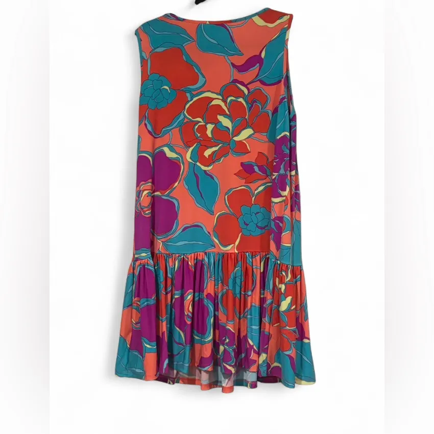 Trina Turk Bright Floral Drop Waist Dress Sleeveless Orange Purple Size L NWT - Image 5