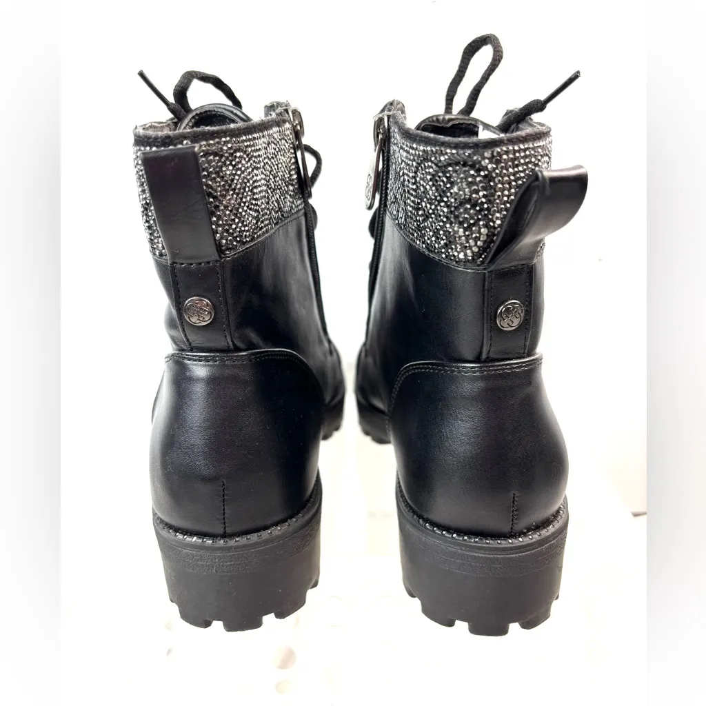 Daisy Fuentes SANDER 8.5 Crystal Detail Lug Sole Black Lace-Up Ankle Boots - Image 5