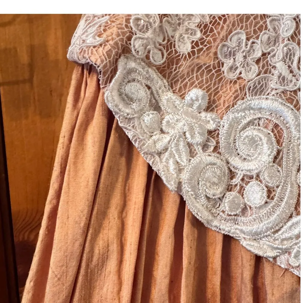 Vtg CACHE 100% Silk CastleCore Victorian bussel Lace/pearl beading halter gown - Image 5