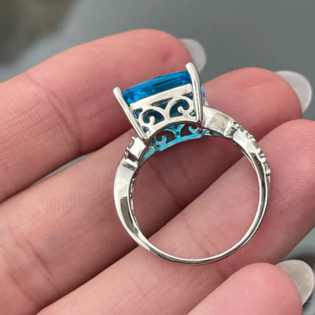SILVER 925 PROBE RING WITH BLUE SWUARE STONE SIZE 9 - Image 5