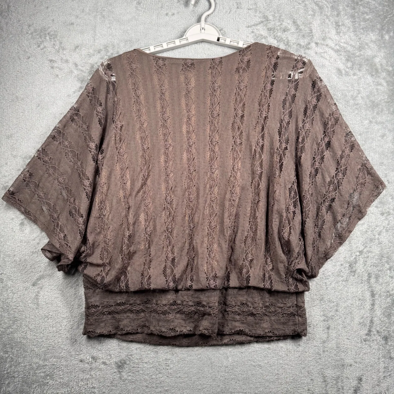 Dressbarn Top XL Mocha Brown Lace Batwing Blouson Boho Fairy Grunge Whimsigoth - Image 3