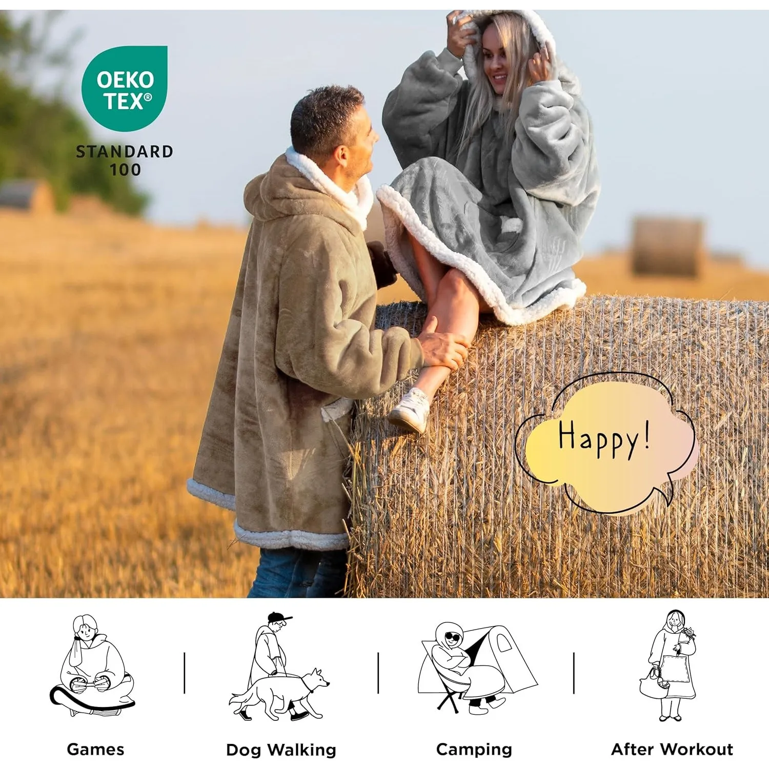 Bedsure Blanket Hoodie, Wearable Sherpa Sweatshirt, Grey, Standard Gray Size undefined - Image 5