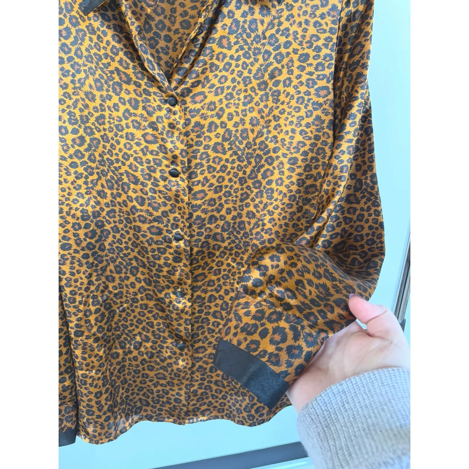 Milano Silky Leopard Blouse Animal Print Office Siren Collared Career Medium Brown - Image 4