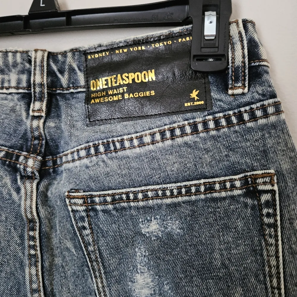 One Teaspoon Jeans Distressed Denim Awesome Baggies Blue Blossom High Waist - Image 8